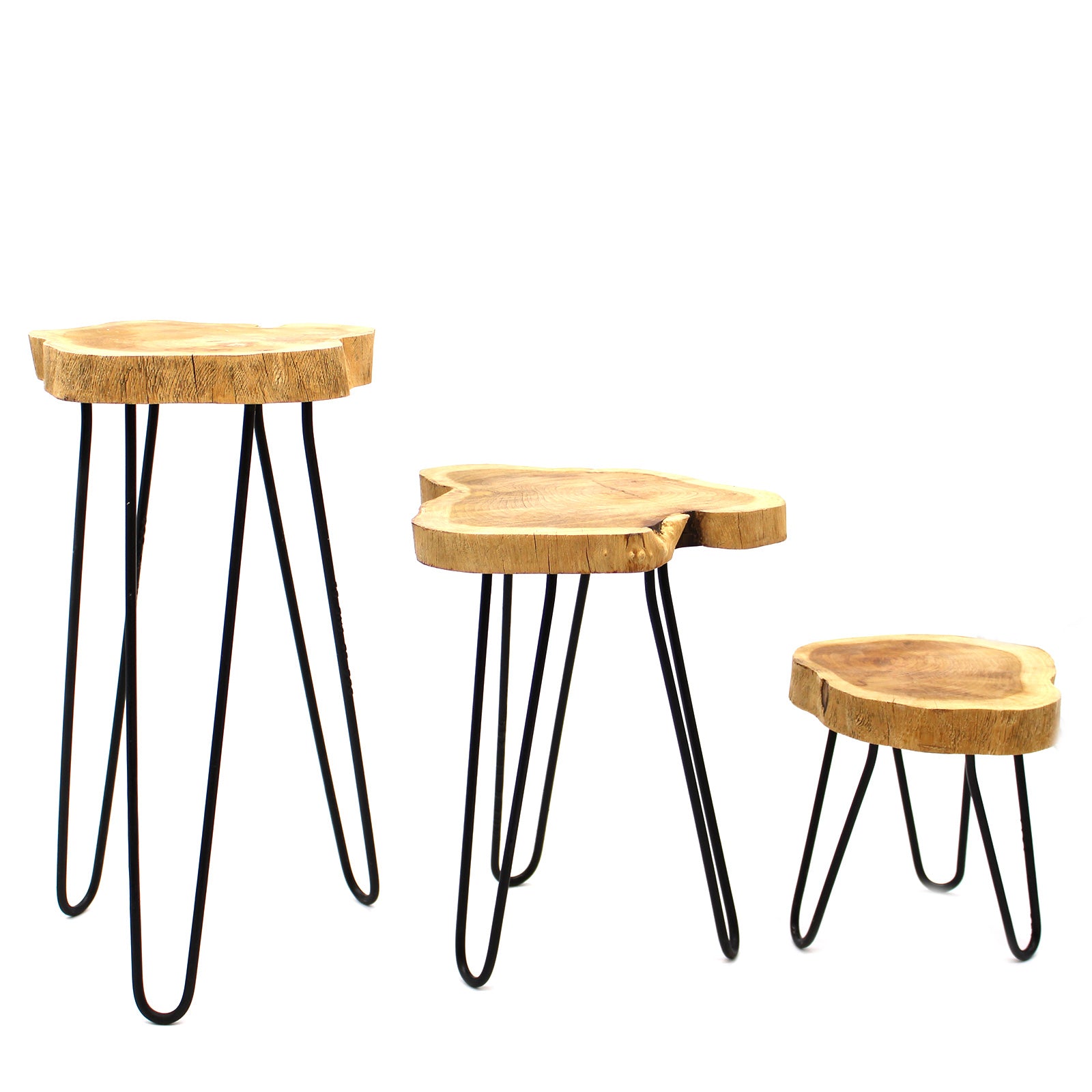 Set of 3 Gamal Wood Plant Stands – Natural