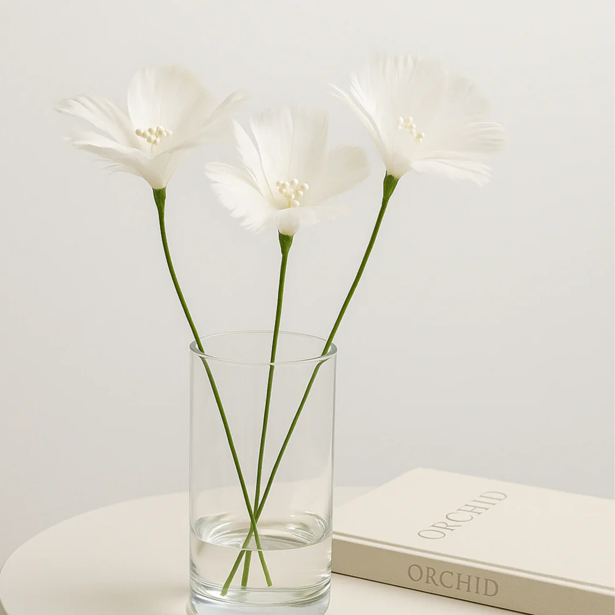 White Feather Flower Stem Set 3