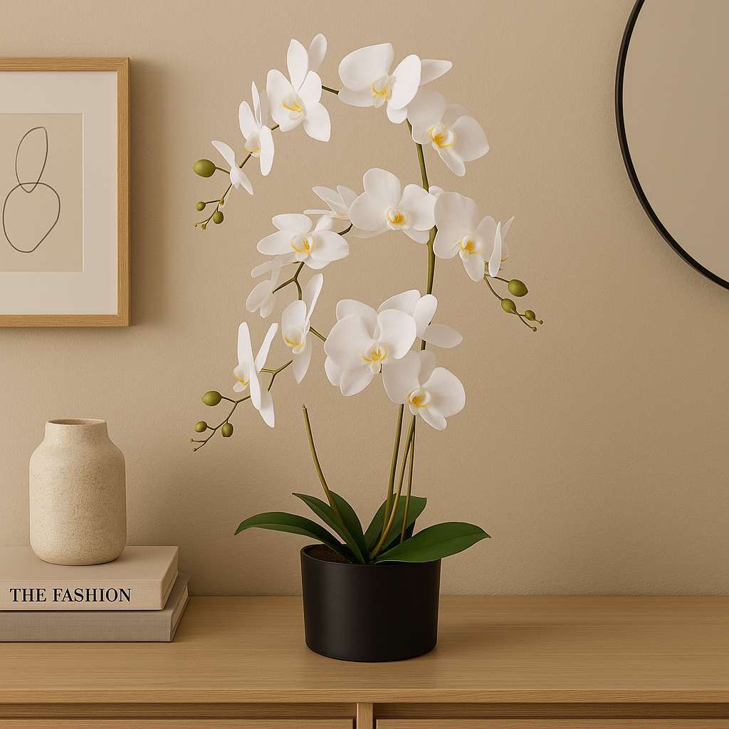 Artificial Orchid Flower 60cm White Orchid Arrangement