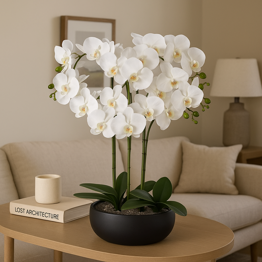 Orchid White Black Ceramic Planter