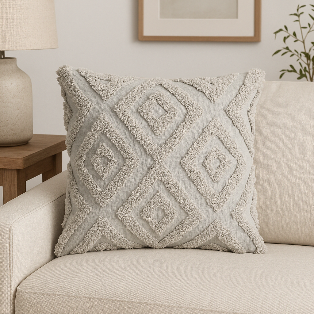 2 x Mini Diamond Tassle Cushions Grey