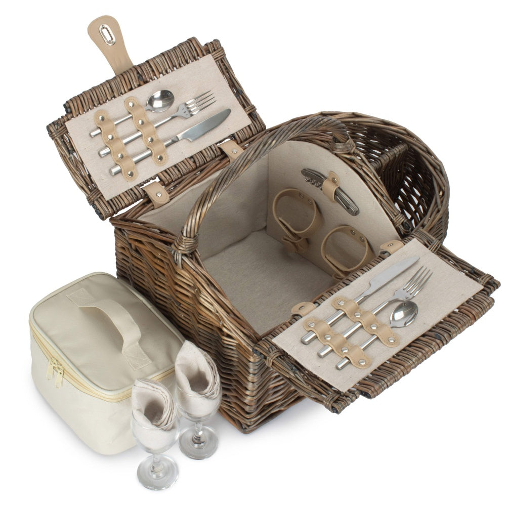Boat Shaped Fitted Wicker Picnic Basket-1