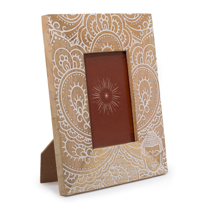 Medium Mango Wood Picture Frame – Buddha White
