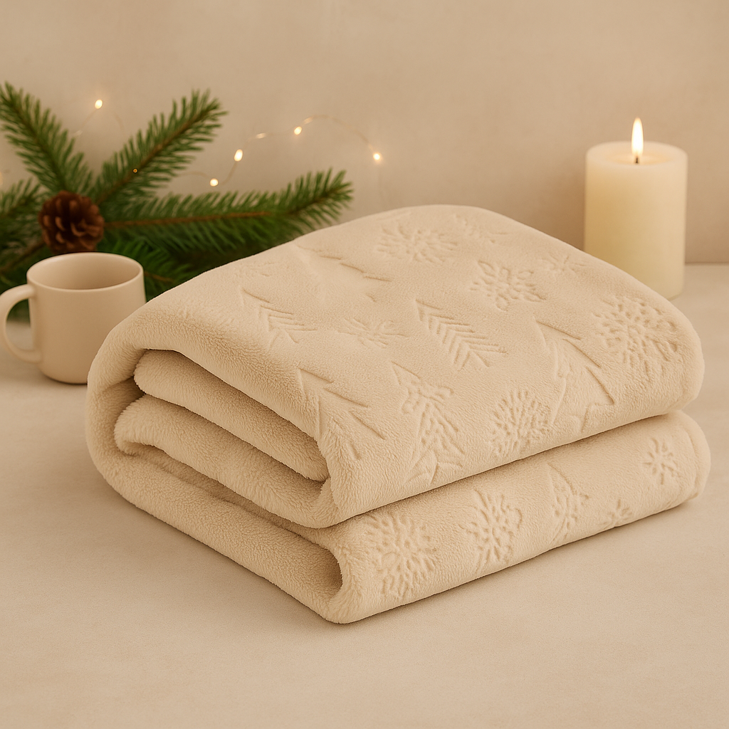 Festive Time Embossed Fleece Throw – Natural