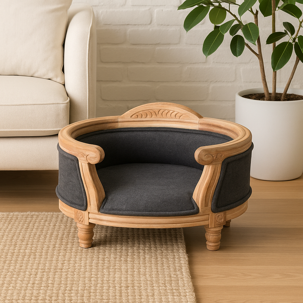 Carved Battleship Tweed Pet Bed