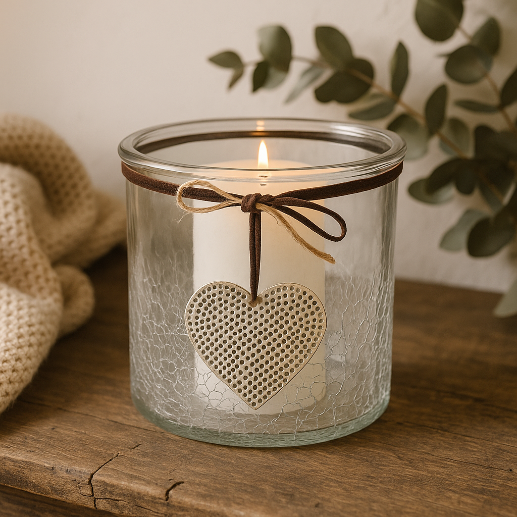 Smoked Midnight Crackled Heart Large Candle Holder