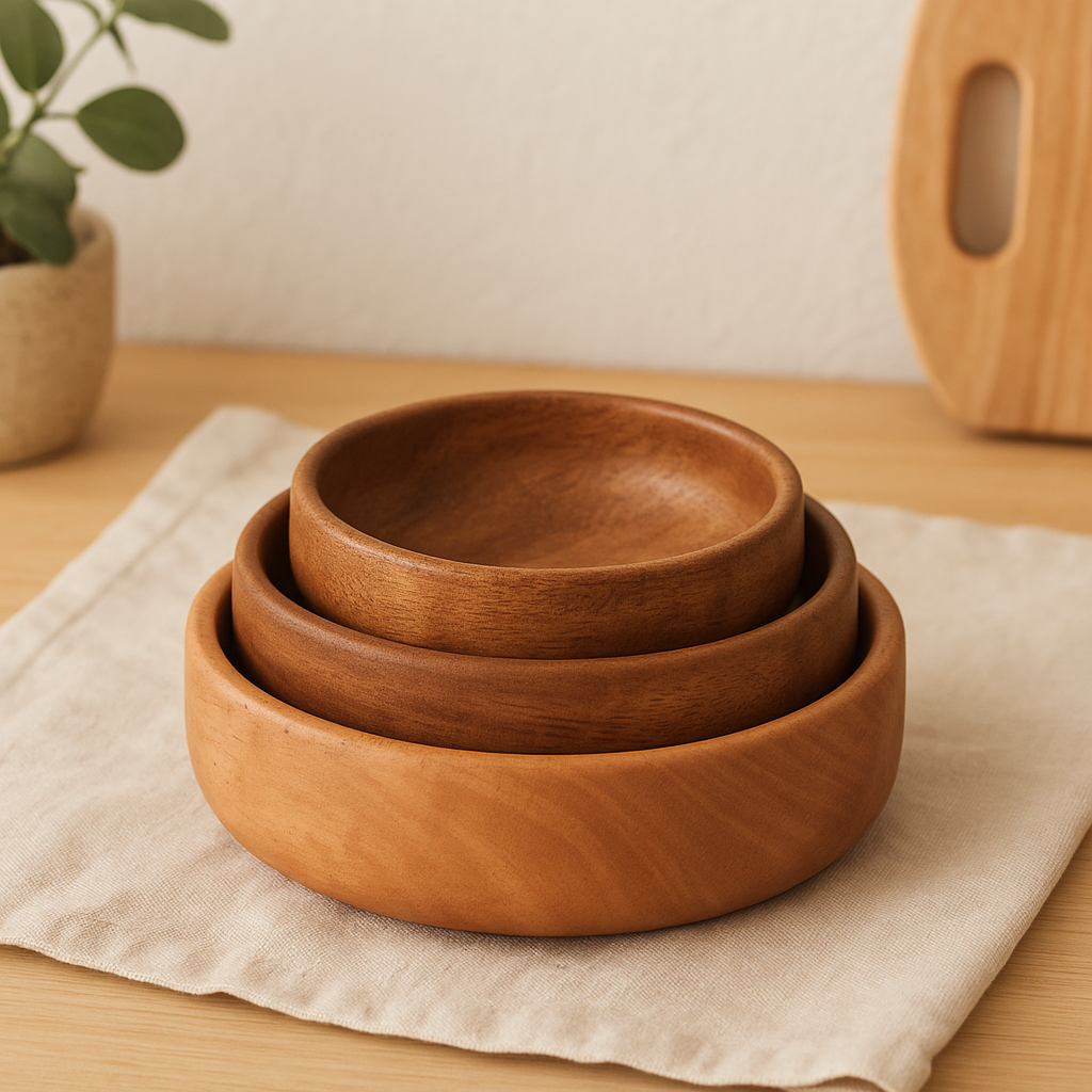 Solid Wood Fruit Bowl Set of 3