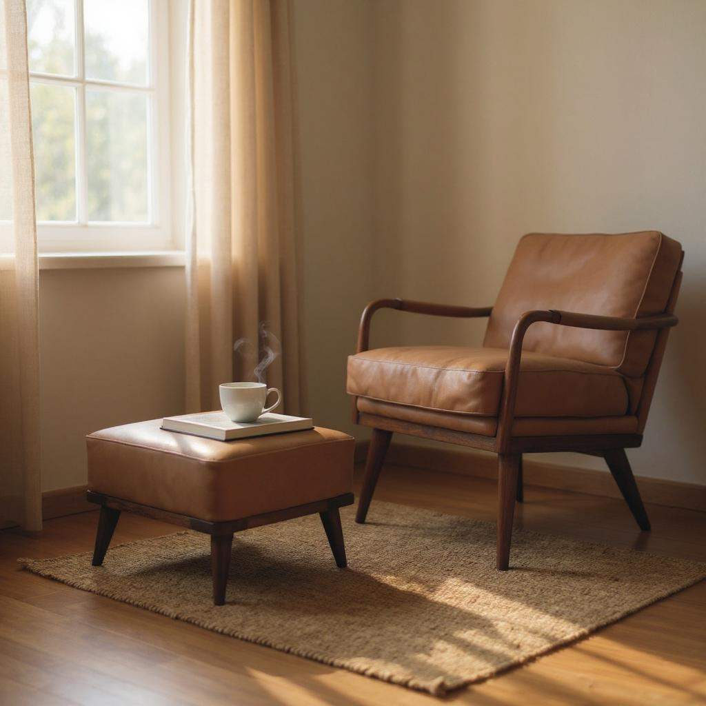 Tan Buffalo Leather Tan Footstool