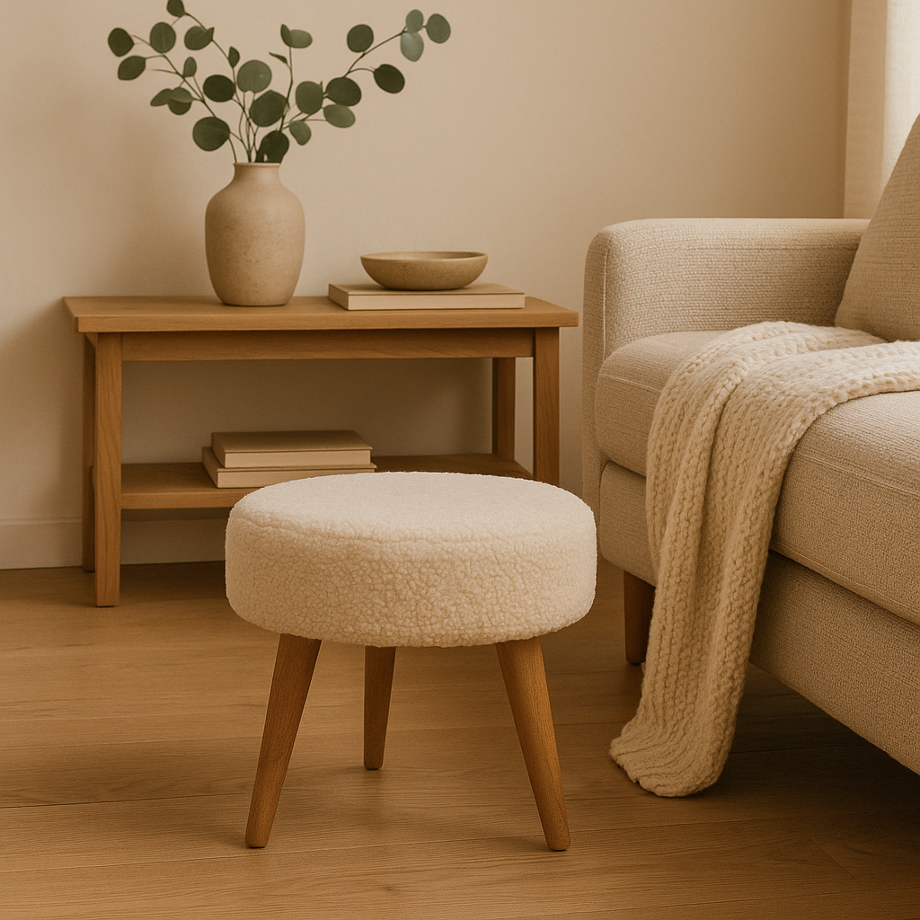 Cream Boucle Petite Footstool