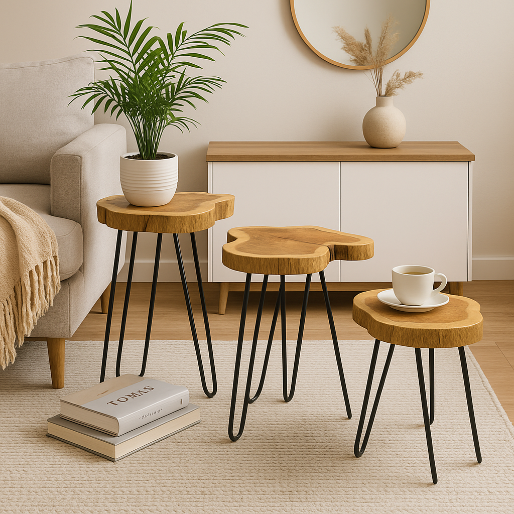 Set of 3 Gamal Wood Plant Stands – Natural