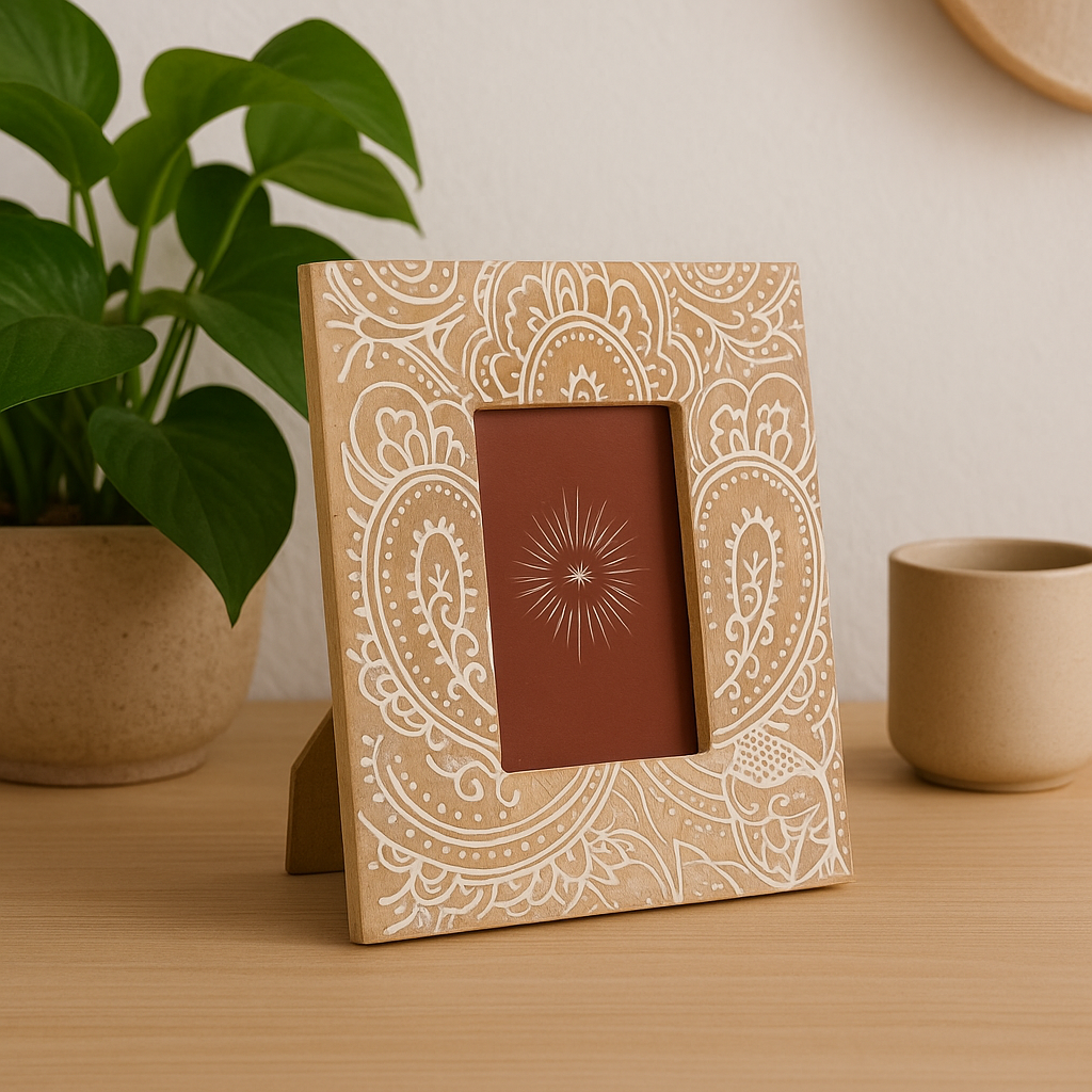Medium Mango Wood Picture Frame – Buddha White