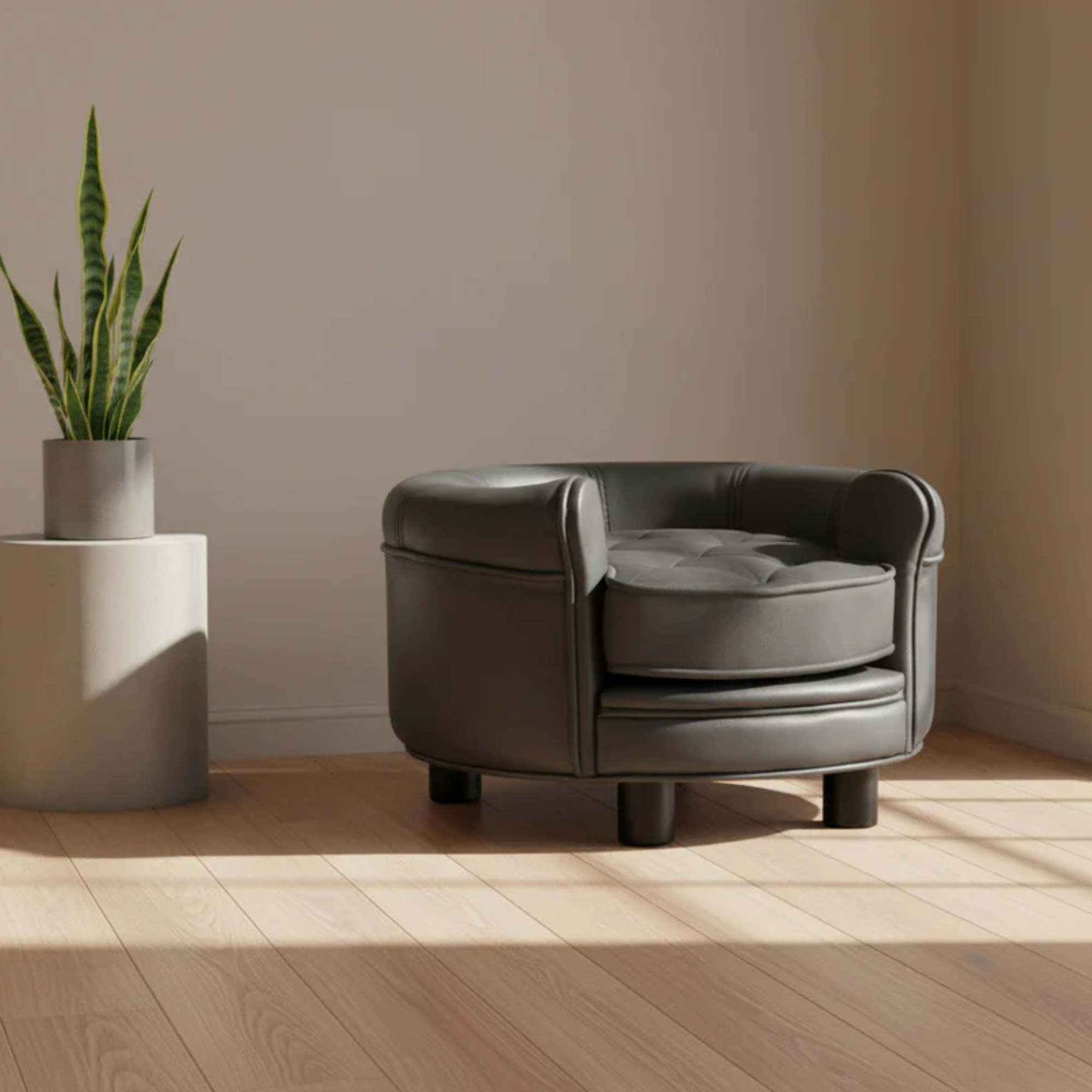 Pet Sofa Dark Grey Faux Leather