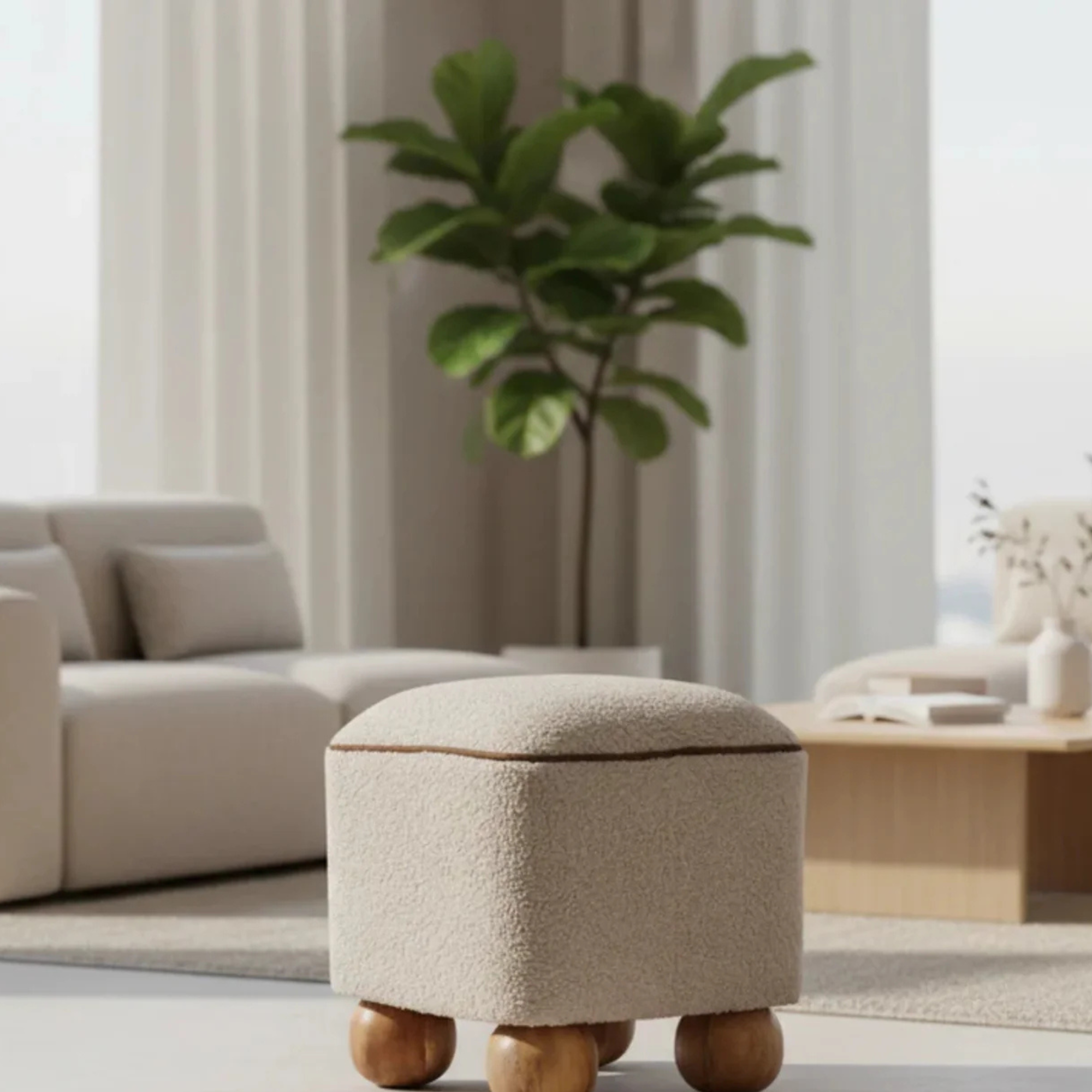 Serenity Bouclé Footstool with Ball Feet