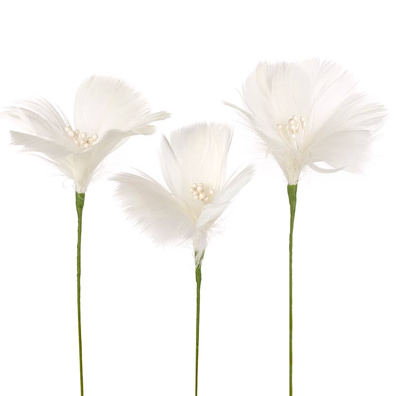 White Feather Flower Stem Set 3