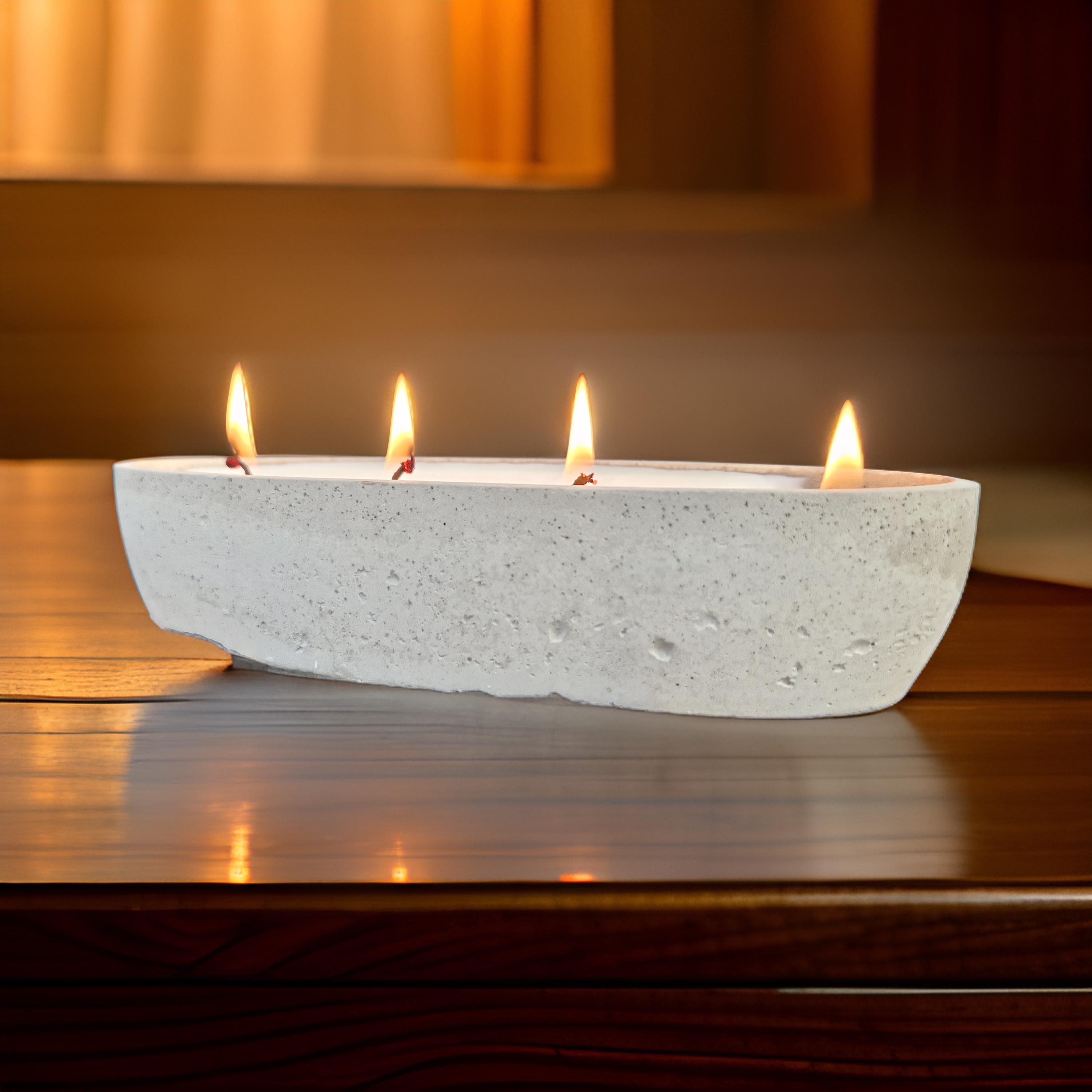 Multi Wick Concrete Oval Loaf Bowl Candle-2
