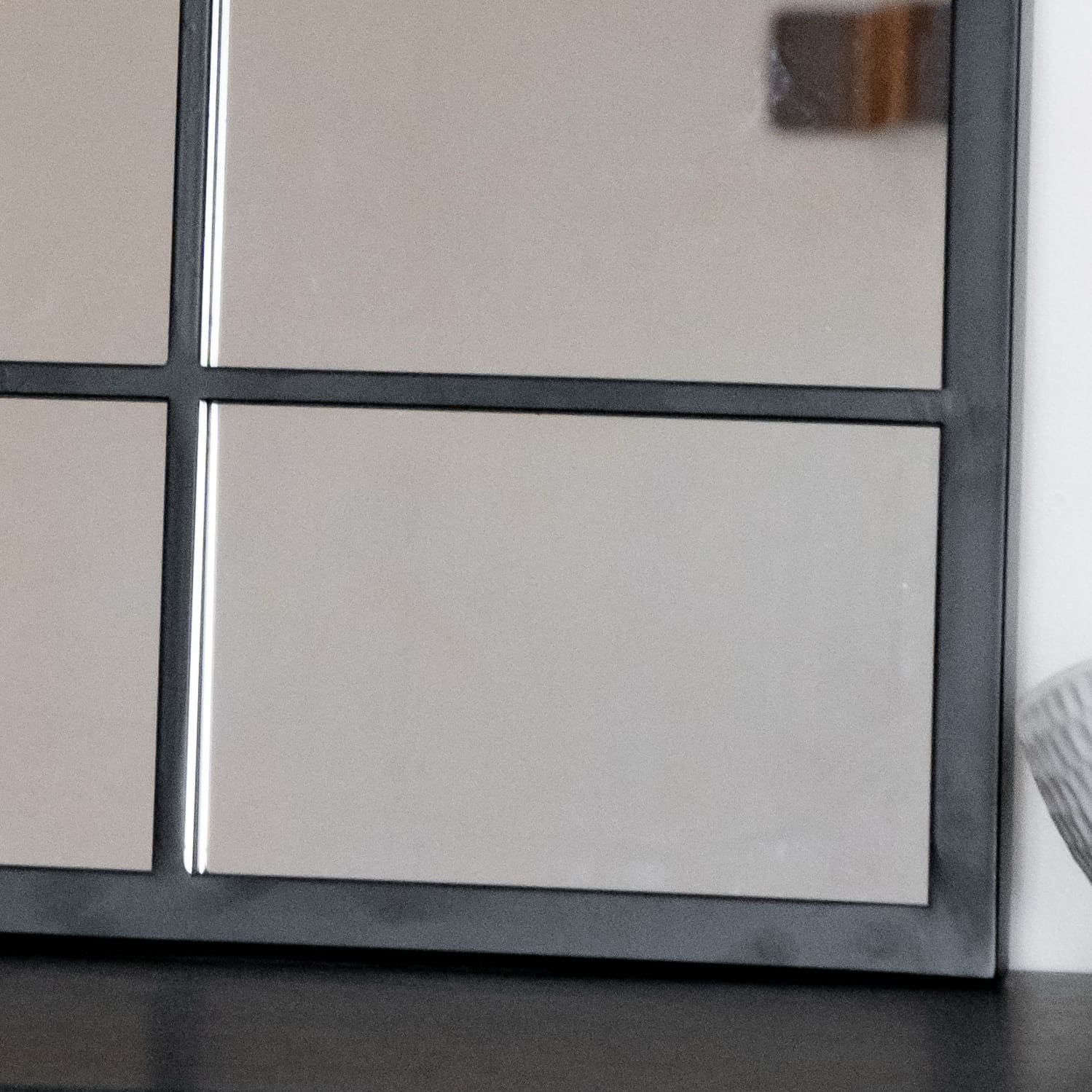 Kyō - Black Metal Rectangle Lattice Window Mirror - 90cm x 70cm-3